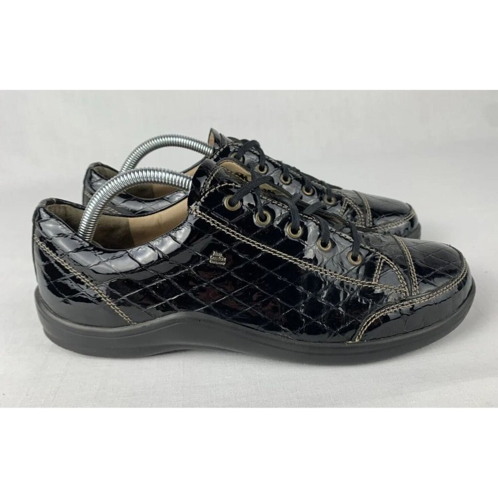 Finn Comfort Soho Sneakers Black Patent Leather Print Lace Up Women’s EU 42